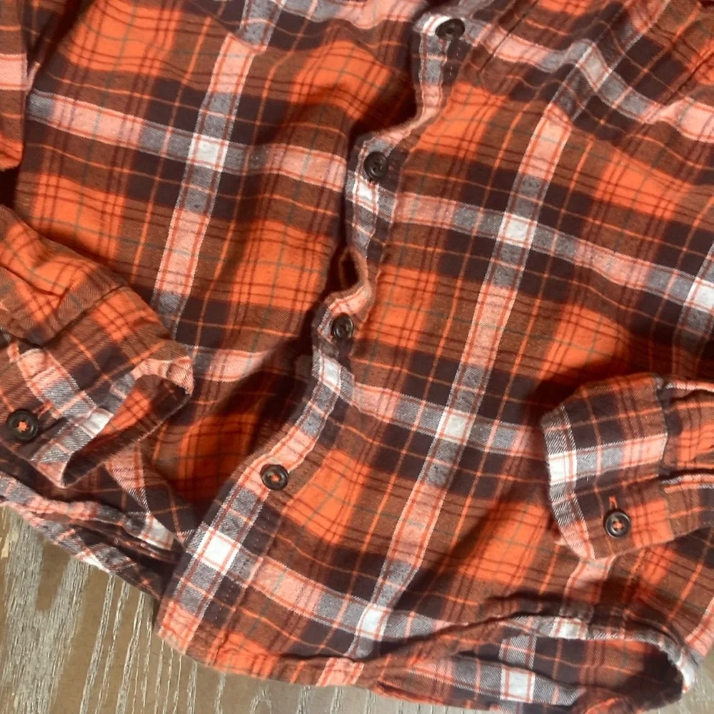 Boys Gymboree Orange Creamy White & Chocolate Brown Plaid Flannel Shirt